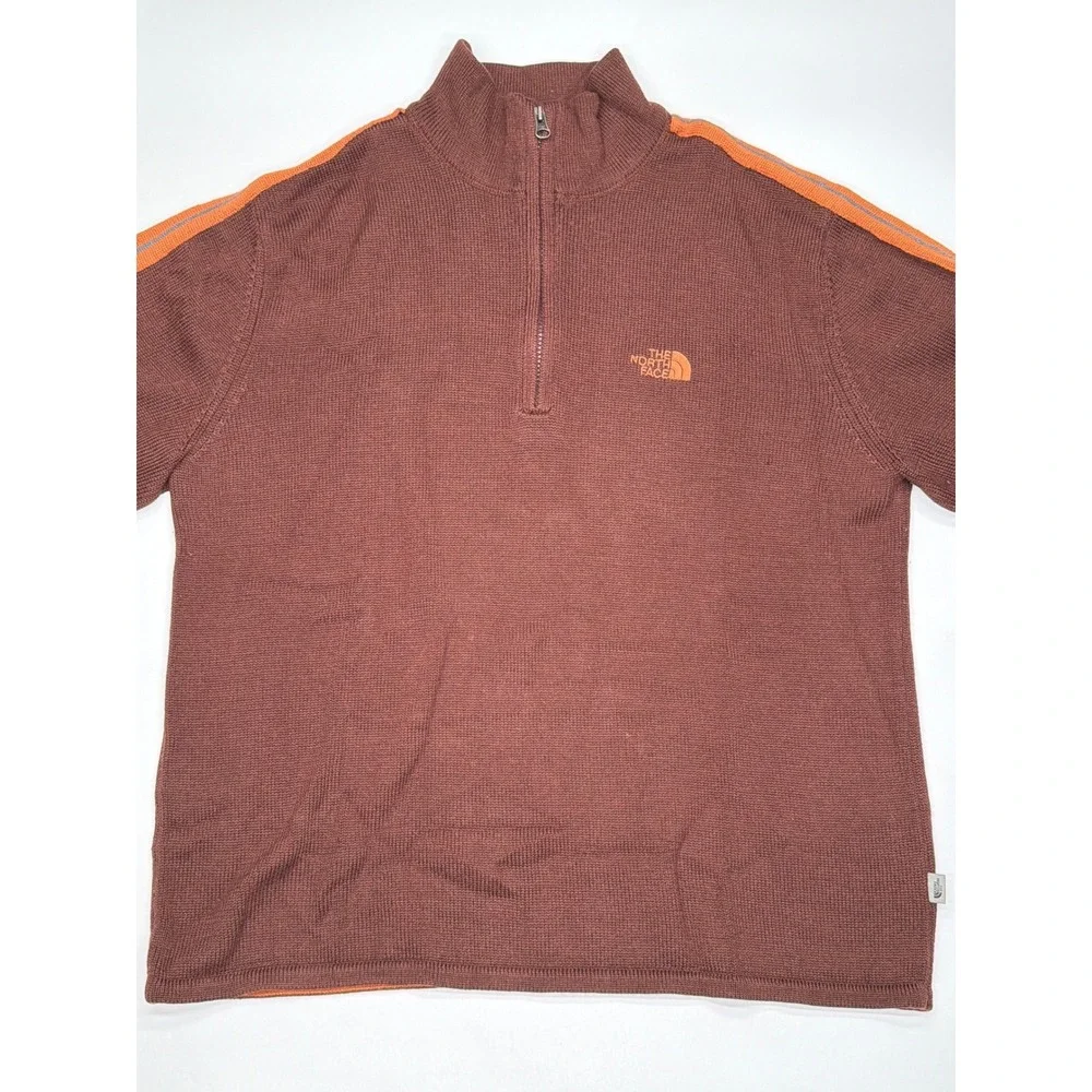 The‎ North Face Mens Large Brown Quarter Zip Sweater Orange Stripe Gorpcore